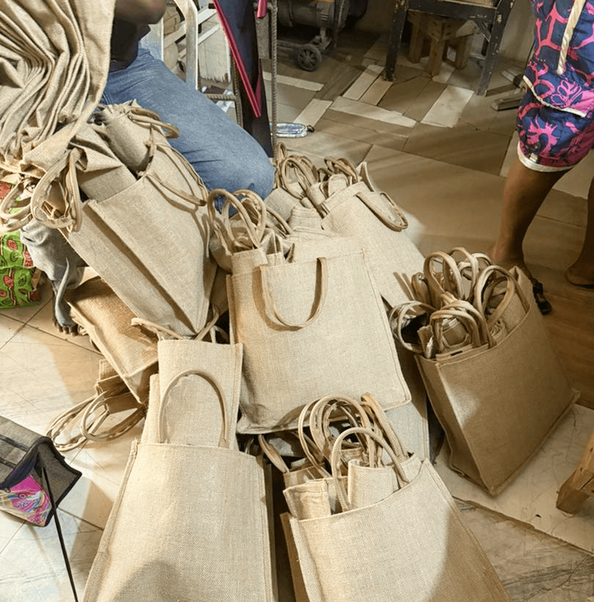 Custom orders - jute bags in production